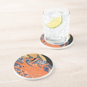  japans kreeft en vogel zandsteen onderzetter