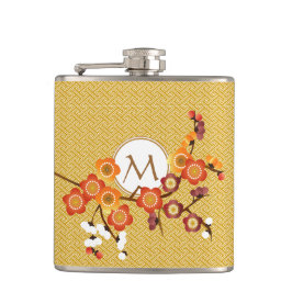 Japans kruimelblad Gold Oranje rood geometrisch Heupfles