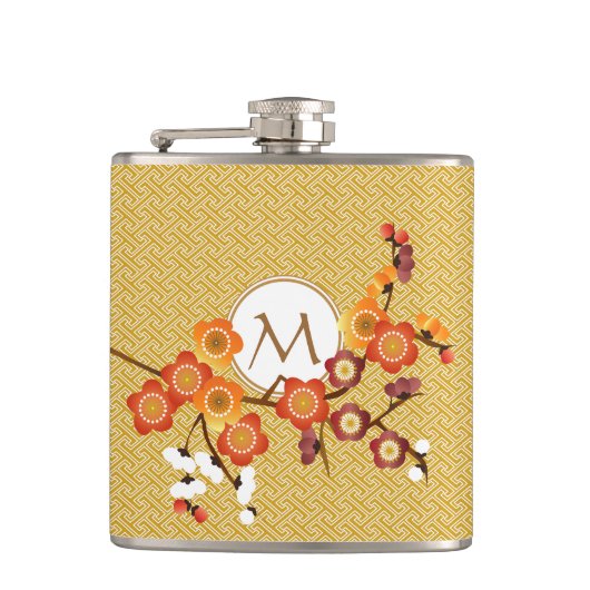 Japans kruimelblad Gold Oranje rood geometrisch Heupfles (Voorkant)