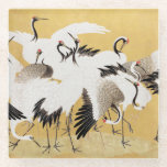 Japans kuddekranen  Vogelrijk Classic Glazen Onderzetter<br><div class="desc">Dit afbeelding is gebaseerd op de  schilderkunst van Ishida Yutei uit de 18e eeuw. Origineel publiek afbeelding van het Minneapolis Institute of Art.</div>