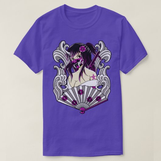 japans kunoichi met oni - masker t-shirt (Design voorkant)