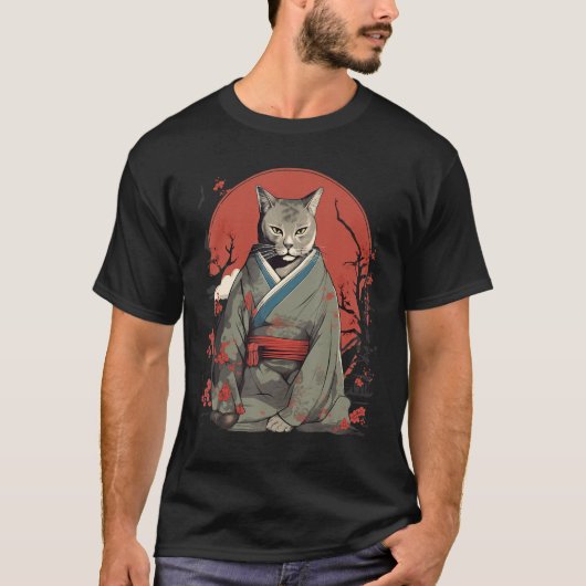 Japans Kunst Samurai Chartreux Kat T-shirt (Voorkant)