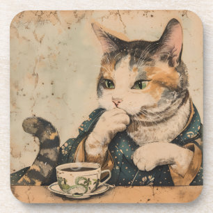 Japans kunst schattige kat met een kopje thee Bier Onderzetter