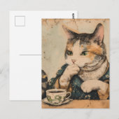  Japans kunst schattige kat met een kopje thee Briefkaart (Voorkant / Achterkant)