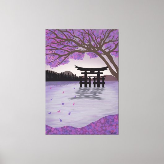 Japans kunstCherry Blossom Tree en Lake Canvas Afdruk (Voorkant)