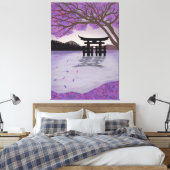 Japans kunstCherry Blossom Tree en Lake Canvas Afdruk (Insitu (Slaapkamer))