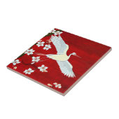 Japans kunststijl White Crane Cherry Blossom Red Tegeltje (Zijkant)