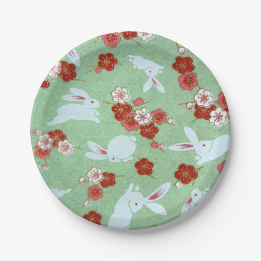 Japans kunstwerk: Bord van groendobber en konijnen (Voorkant)