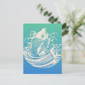 Japans kunstwerk Koi Fish Blue  design Briefkaart (Staand voorkant)