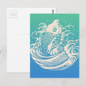Japans kunstwerk Koi Fish Blue  design Briefkaart (Voorkant / Achterkant)