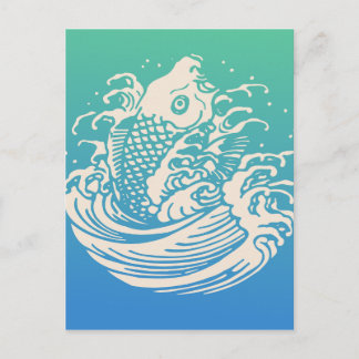 Japans kunstwerk Koi Fish Blue design Briefkaart