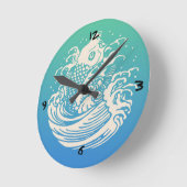 Japans kunstwerk Koi Fish Blue design Ronde Klok (Hoek)