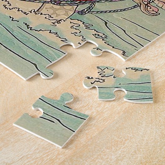 Japans kunstwerk - Samurai die vanuit een rivier a Legpuzzel (Zijkant)