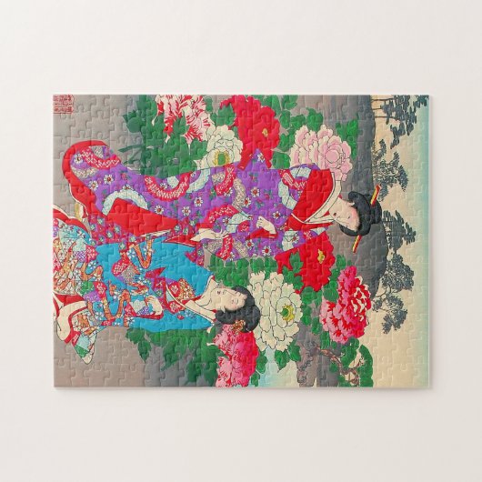 Japans kunstwerk - twee vrouwen die in de tuin van legpuzzel (Horizontaal)