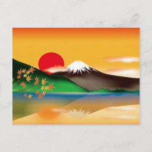 Japans landmerk Mount Fuji met Oranje zonsondergan Briefkaart