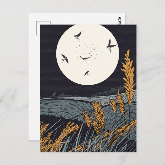 Japans landschap bij nacht briefkaart (Voorkant / Achterkant)