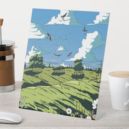 Japans  landschap bij nacht reclamebord met voetstuk (Insitu)