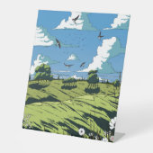 Japans  landschap bij nacht reclamebord met voetstuk (Voorkant)