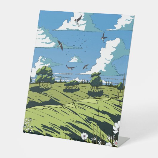 Japans  landschap bij nacht reclamebord met voetstuk (Voorkant)