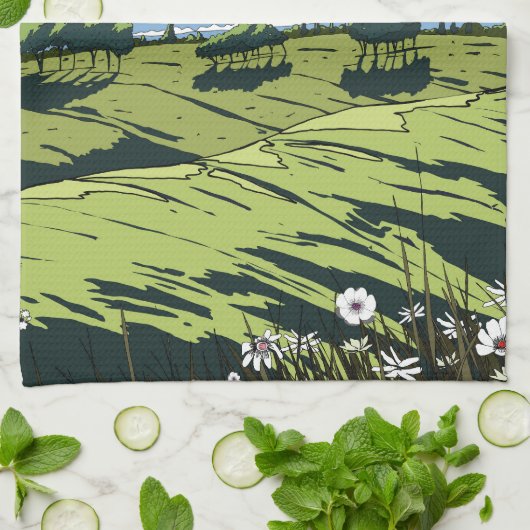 Japans landschap bij nacht theedoek (Gevouwen)