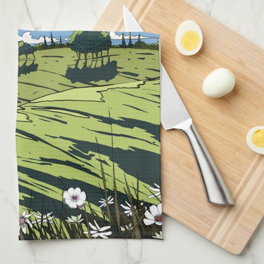 Japans landschap bij nacht theedoek (Quarter Fold)