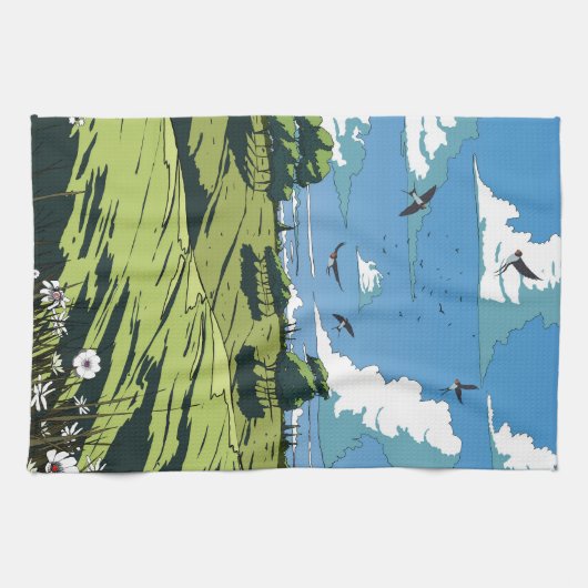 Japans landschap bij nacht theedoek (Horizontaal)