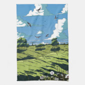 Japans landschap bij nacht theedoek (Verticaal)