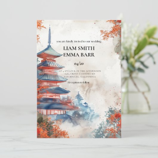 Japans landschap bruiloft uitnodiging (Staand voorkant)