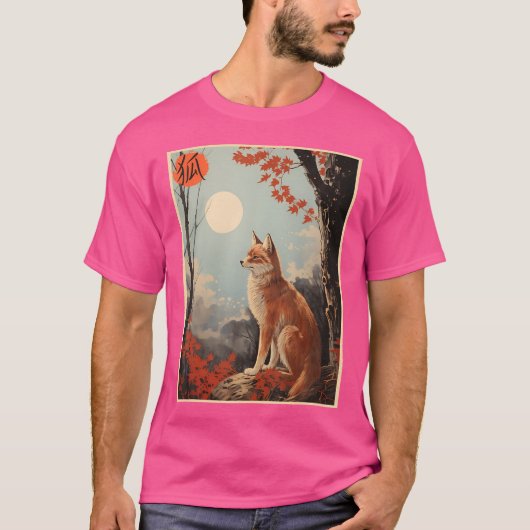 Japans landschap Dier Fox Kanji T-shirt (Voorkant)