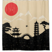 Japans landschap - Grunge Style Douchegordijn (Voorkant)
