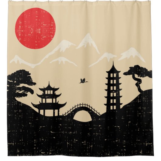 Japans landschap - Grunge Style Douchegordijn (Voorkant)