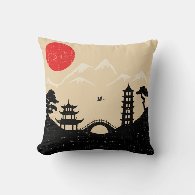 Japans landschap - Grunge Style Kussen (Voorkant)