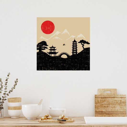 Japans landschap - Grunge Style Poster (Keuken)
