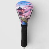 Japans landschap kersenbloesems en tempel golfheadcover (Voorkant)