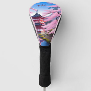 Japans landschap kersenbloesems en tempel golfheadcover