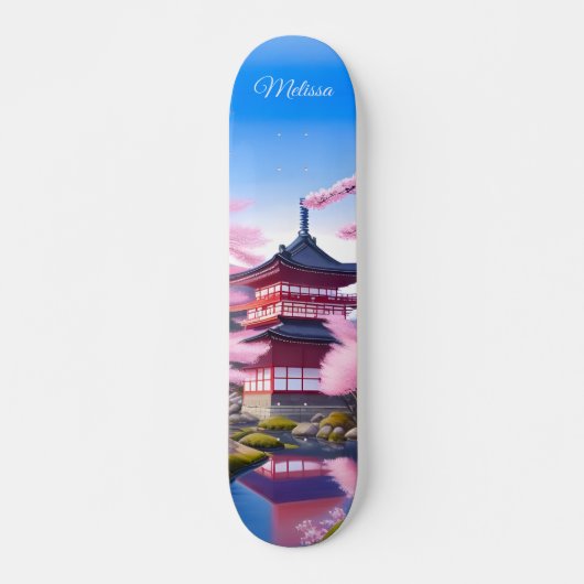 Japans landschap kersenbloesems en tempel persoonlijk skateboard (Voorkant)
