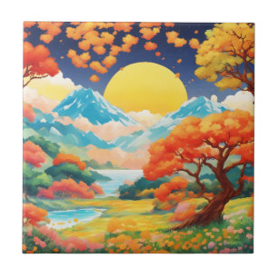 Japans landschap met bergen tegeltje