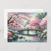 Japans landschap met brug-, koi- en sakura-bomen briefkaart (Voorkant / Achterkant)