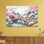 Japans landschap met brug-, koi- en sakura-bomen canvas afdruk (Insitu (Woonkamer))