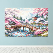Japans landschap met brug-, koi- en sakura-bomen canvas afdruk (Insitu (Houten vloer))
