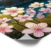 Japans landschap met brug-, koi- en sakura-bomen poster (Hoek)
