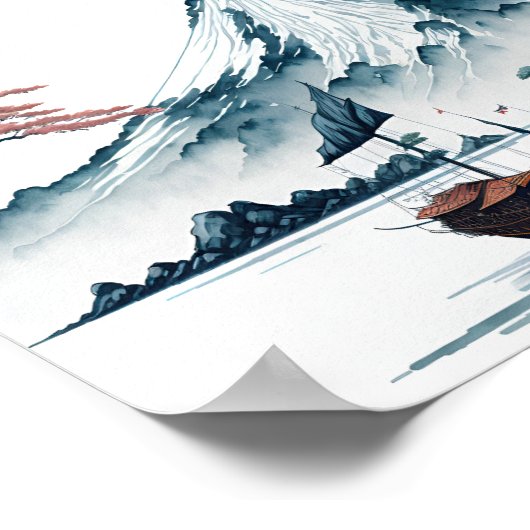 Japans landschap met pagode poster (Hoek)