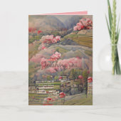 Japans landschap met roze bloemen aangepaste tekst kaart (Voorkant)