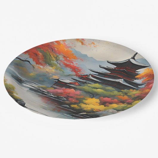 Japans landschap papieren bordje (Gekanteld)