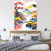 Japans Landschapsinkt Schilderen Canvas Afdruk (Insitu (Slaapkamer))
