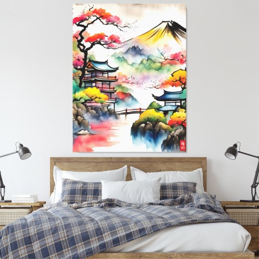 Japans Landschapsinkt Schilderen Canvas Afdruk (Insitu (Slaapkamer))