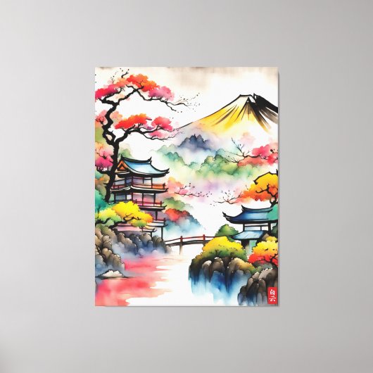 Japans Landschapsinkt Schilderen Canvas Afdruk (Voorkant)