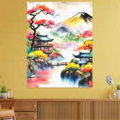 Japans Landschapsinkt Schilderen Canvas Afdruk (Insitu (Woonkamer))