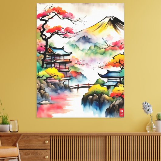 Japans Landschapsinkt Schilderen Canvas Afdruk (Insitu (Woonkamer))