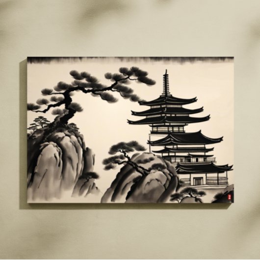 Japans Landschapsinkt Schilderen Canvas Afdruk